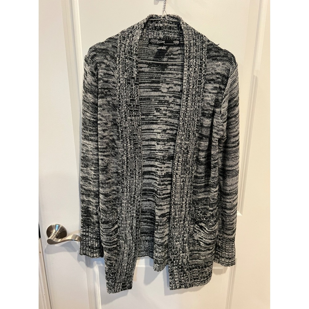 Ashley Women Cardigan Open Front Space Dye Marled Black White Size S